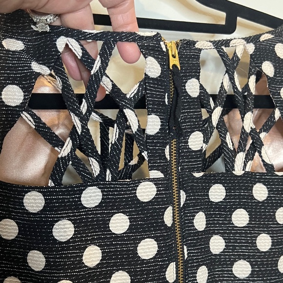 Anthropologie Maeve Polka Dots Dress Black and White with cutouts size 12 - Picture 11 of 15